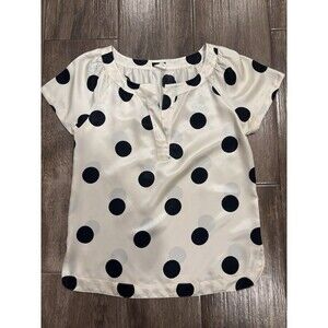 J Crew 100 % Silk Polka Dot Women’s Blouse Size 4 Ivory & Black Short Sleeve EUC